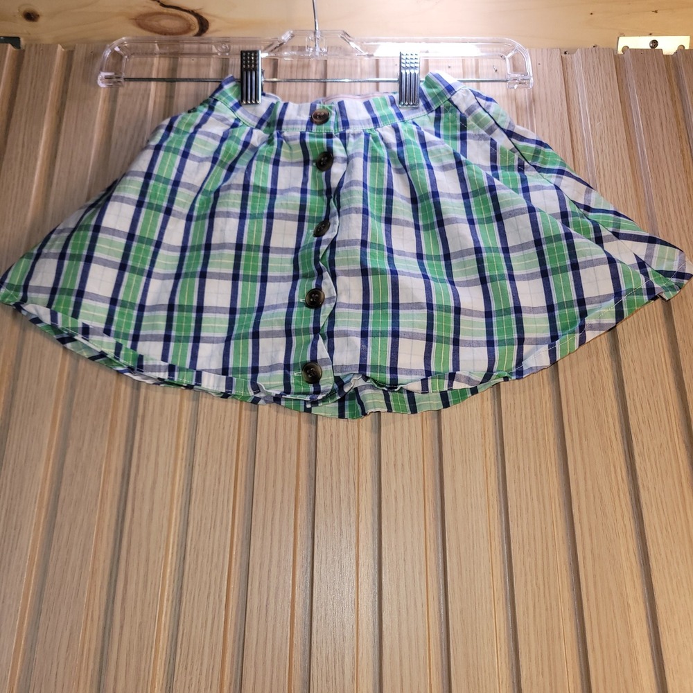 Classic Prep Green Blue Plaid Button Front Skirt Toddler Girls 2T Preppy Mini
